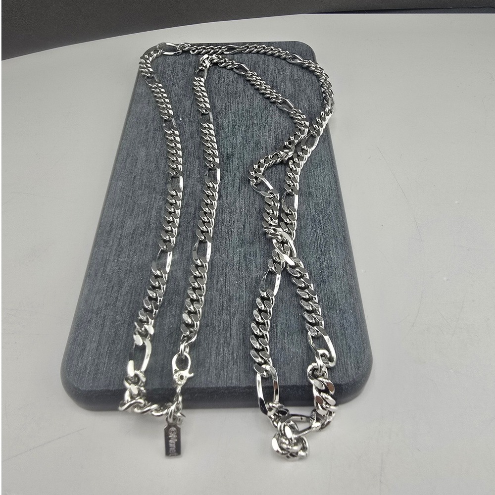 Vintage Monet Figaro Chain Necklace Silver Tone Flat Link 29in